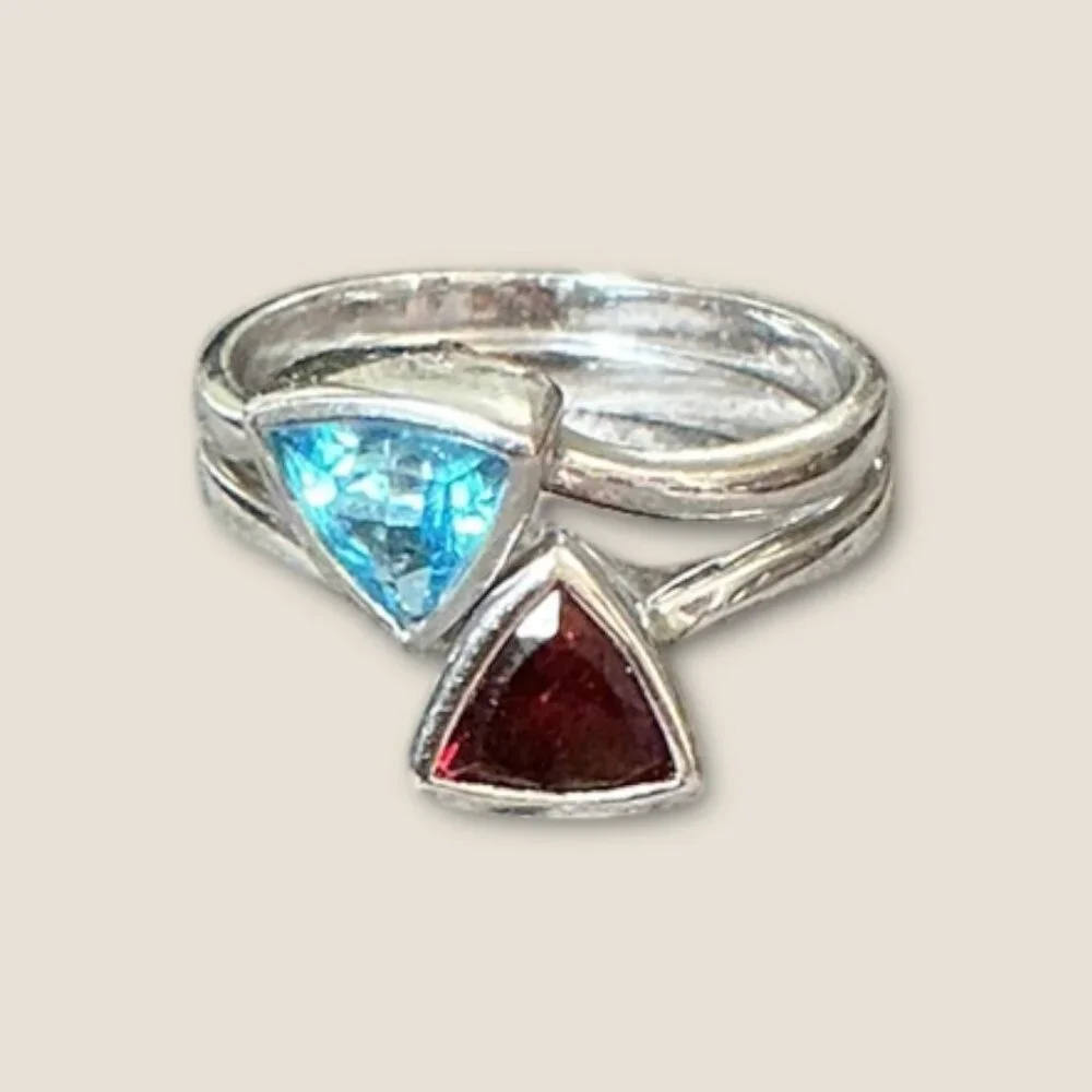 Sterling Silver Triangle Shaped Stones Stackable Rings Size 5.75 - Picture 1 of 7